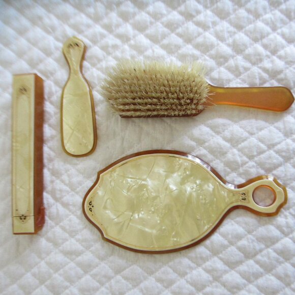 Vintage Accessories - Vtg Art Deco Nouveau Celluloid Vanity Hand Mirror Shoe Horn & Accessories